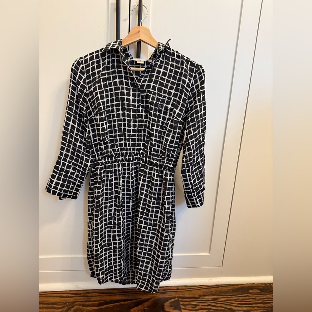 LOFT Black and White Smocked A-Line Dress